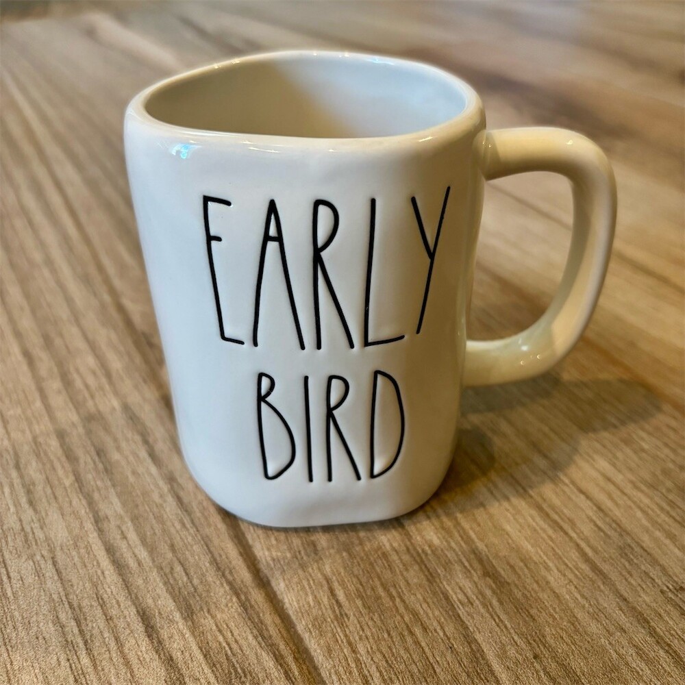 Rae Dunn EARLY BIRD Coffee Tea Mug White Farmhouse Large Letter Typography